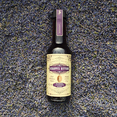 Scrappy's Lavender Bitters label close-up highlighting organic herbs