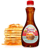 Scrummy Pancake Syrup bottle pour shows zero sugar sweetness for breakfast
