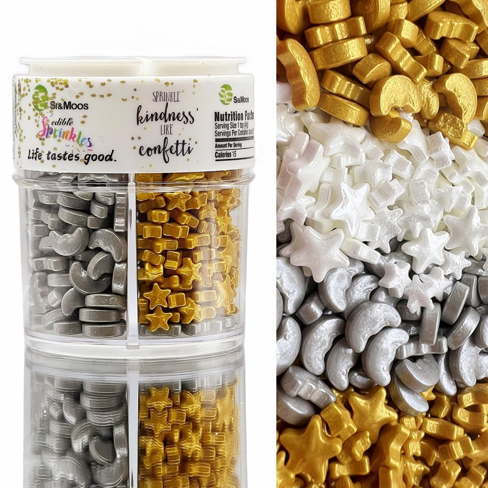 SE SI&MOOS Moon Star Sprinkles Pack for edible cake and cupcake decoration.