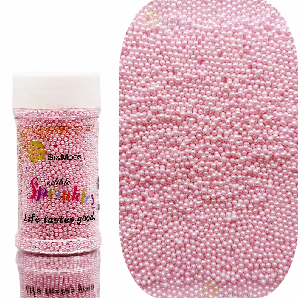 SE SI&MOOS nonpareil pink pearls for elegant cake decorating.