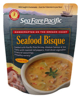 Sea Fare Pacific Seafood Bisque pouch packaging highlighting gluten-free and ready-to-heat convenience.