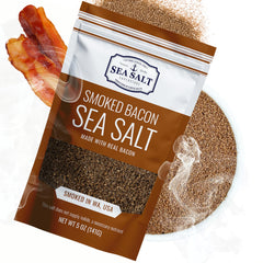 Sea Salt Superstore bacon seasoning alderwood smoked bottle pour enhances smoky flavor.
