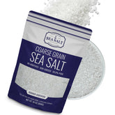 Sea Salt Superstore Baja coarse salt for grinder refills adding depth to dishes.