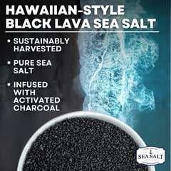 Sea Salt Superstore black lava sprinkle demonstrates coarse texture for controlled seasoning