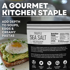 Sea Salt Superstore Caravel Gourmet truffle salt jar closeup highlights aroma and premium ingredients