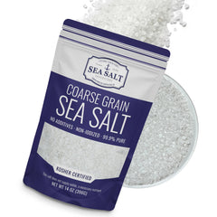 Sea Salt Superstore coarse salt bag for grinder refills enhances flavor and grind consistency.