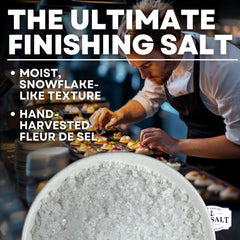 Sea Salt Superstore finishing salt sprinkle on greens for vibrant flavor.