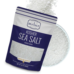 Sea Salt Superstore kosher coarse salt bag highlights unrefined texture for even seasoning.