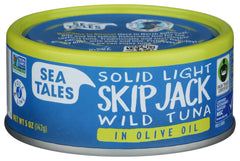 Sea Tales Tuna Skipjack in Olive Oil can front, premium pantry staple for quick meals