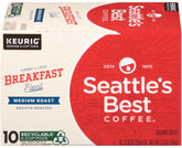 Seattle's Best Breakfast Blend K-Cup pods in front of box for convenient morning brewing.