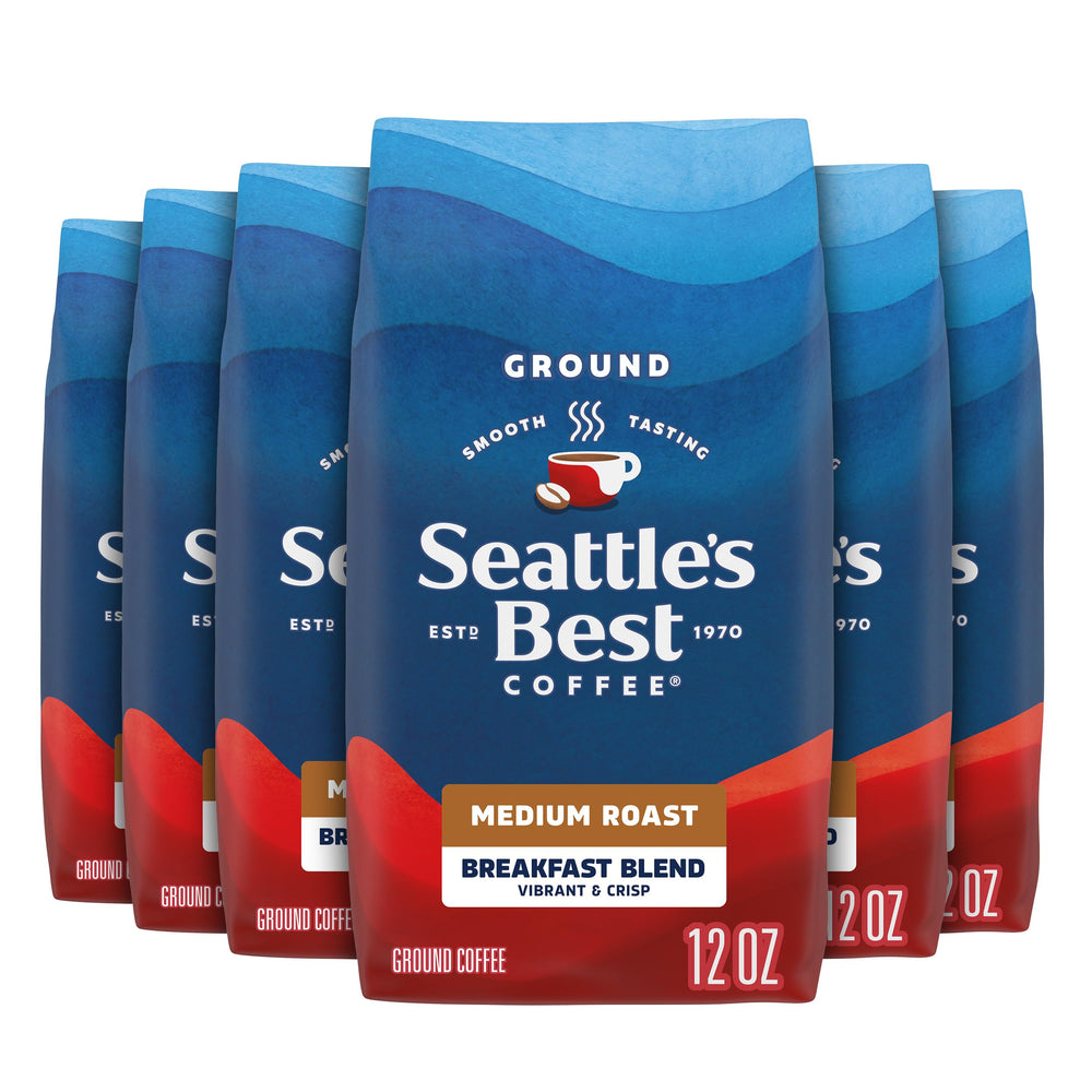 Seattle's Best Coffee Breakfast Blend six-pack bags on display for morning ritual