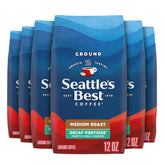 Seattle's Best Coffee Decaf Portside bag on display, rich aroma without caffeine for anytime brewing.