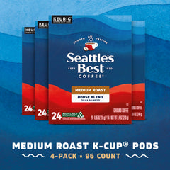 Seattle's Best House Blend K-Cup pods close-up, highlighting convenient single-serve flavor.