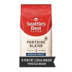 Seattle's Best Portside Blend six-pack of 12oz whole bean bags for daily coffee ritual.