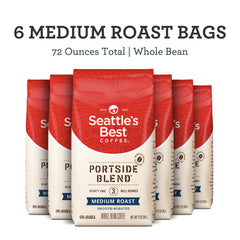 Seattle's Best Portside Blend whole beans close-up highlighting smooth, balanced roast.