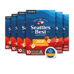 Seattle's Best Toasted Hazelnut boxes display six-pack convenience for daily brews.