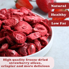 Close-up of SEAYOFA freeze-dried strawberries showing a crisp, fruity bite.