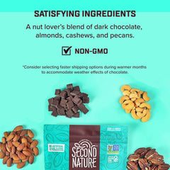 Second Nature almonds, cashews and pecans combine with rich chocolate for a flavorful, satisfying bite.