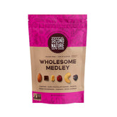 Second Nature Wholesome Medley Trail Mix in resealable 30 oz bag for convenient snacking.