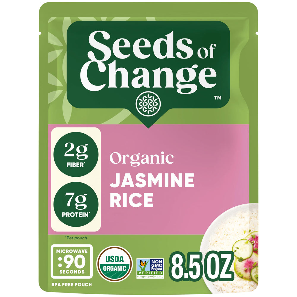 SEEDS OF CHANGE Jasmine Rice pouch ready for quick, convenient meals.