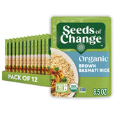 SEEDS OF CHANGE Organic Brown Basmati Rice pouch front for easy weeknight meals.