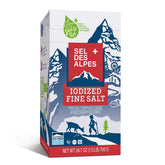 SEL DES ALPES iodized salt jar-front on kitchen counter for daily seasoning