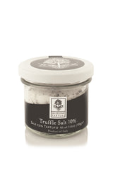Selezione Tartufi Black Truffle Salt jar reveals aromatic earthy notes ideal for finishing dishes