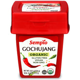 Sempio Organic Gochujang bottle front for authentic Korean flavor in cooked dishes.