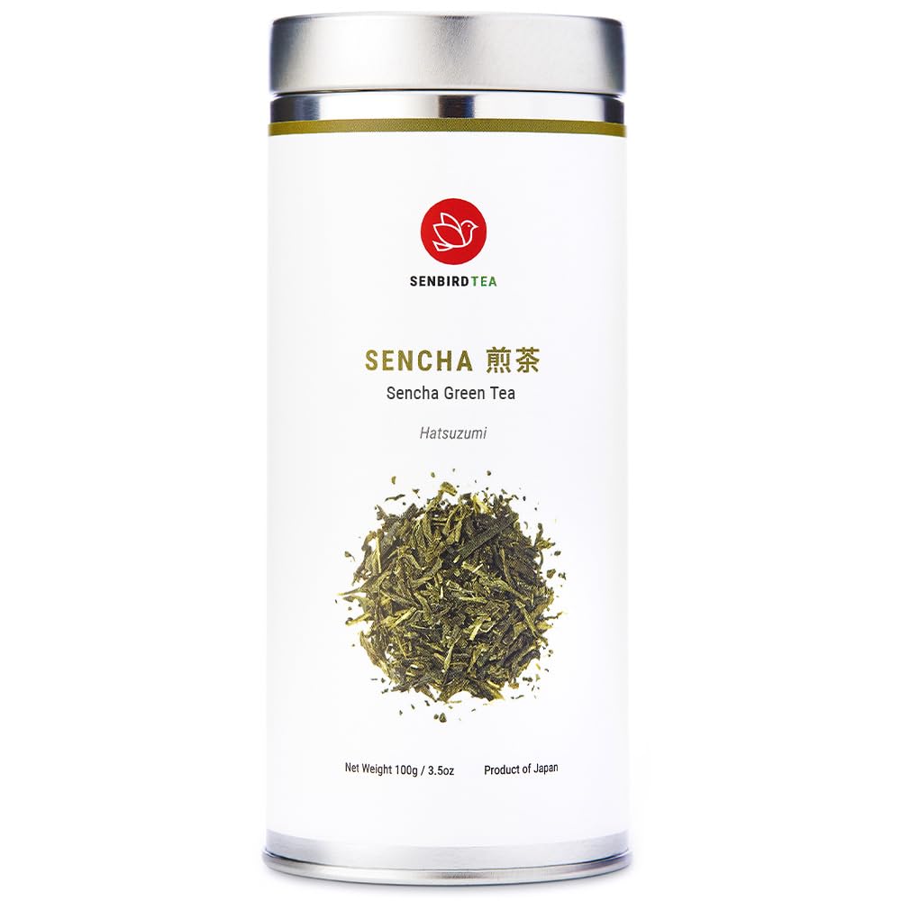 Senbird Premium Sencha tin close-up preserving aroma for daily tea.