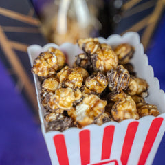 Send A Cake birthday popcorn close-up showing caramel chocolate flavor