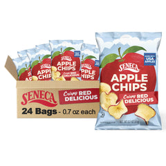 Seneca Original Apple Chips in a foil-lined bag preserve freshness and crunch for on-the-go snacking