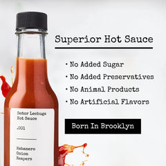 Señor Lechuga hot sauce batch label emphasizes small-batch craft.