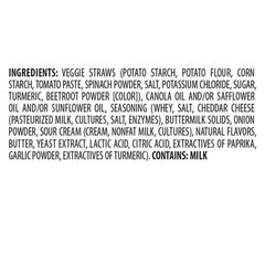 Sensible Portions cheddar veggie straws nutrition panel with 0g cholesterol and 0g trans fat.
