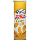 Sensible Portions Garden Veggie Chips cheddar cheese packaging featuring real veggies.