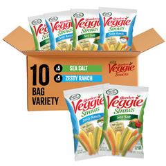 Sensible Portions Veggie Straws Sea Salt front bag showing craveable crunch