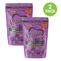 SENTICUM Oishi Pillows Ube Filled Crackers packaging close-up highlighting the two-pack design