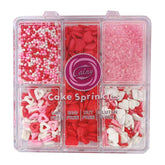 Sentovac Valentine sprinkles heart confetti brighten cakes with festive red, pink, and white accents.