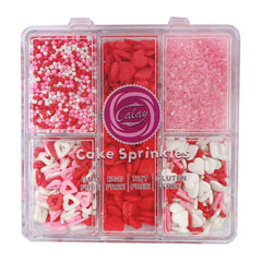 Sentovac Valentine sprinkles heart confetti brighten cakes with festive red, pink, and white accents.