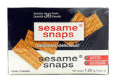 Sesame Snaps 36-pack box ready for grab-and-go snacking.