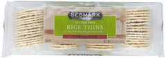 Sesmark Rice Thins brown rice crackers show a crisp bite for on the go.