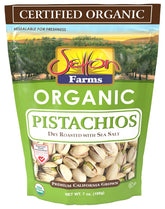 Setton Farms organic pistachios dry roasted close-up with sea salt for premium flavor