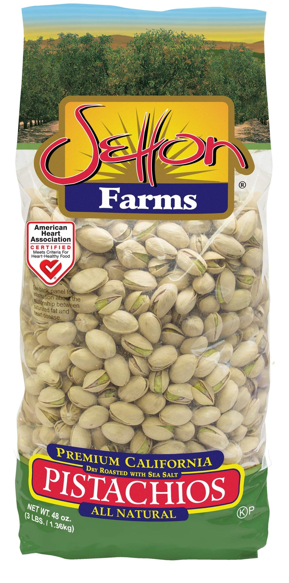 Setton Farms pistachios in a 3lb bag, dry-roasted with sea salt for a fresh, crave-worthy snack.