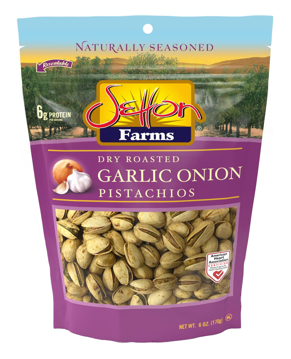 Setton Farms pistachios in-shell garlic onion 6oz bag for on-the-go snacking