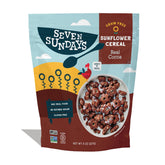 Seven Sundays Real Cocoa Sunflower Cereal bag highlights gluten-free vegan ingredients for a clean breakfast.