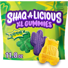 SHAQ-A-LICIOUS XL Gummies bag shows sour chewy candy for movie nights