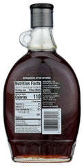 Shady Maple Farm organic very dark syrup label highlights organic and fair trade sourcing