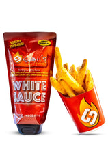 Close-up of SHAH'S HALAL FOOD White Sauce jar highlighting premium, all-natural ingredients.