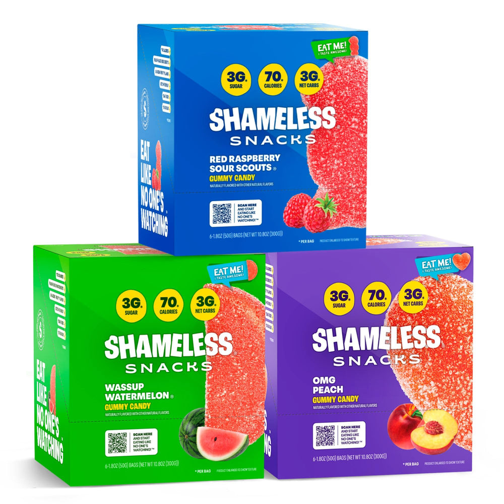 Shameless Snacks Fan Favorites Bundle packshot showcasing keto-friendly gummies for smart snacking