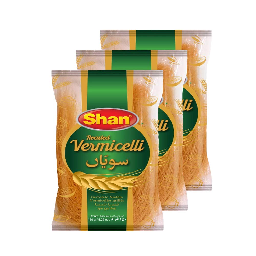 Shan Roasted Vermicelli 3-pack on shelf for quick desserts.
