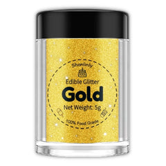 Shanlinly Gold Edible Glitter bottle pour adds shimmering gold for drinks and desserts.
